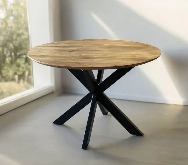 BERG 150 - Ronde eettafel mangohout - Productfoto zijaanzicht