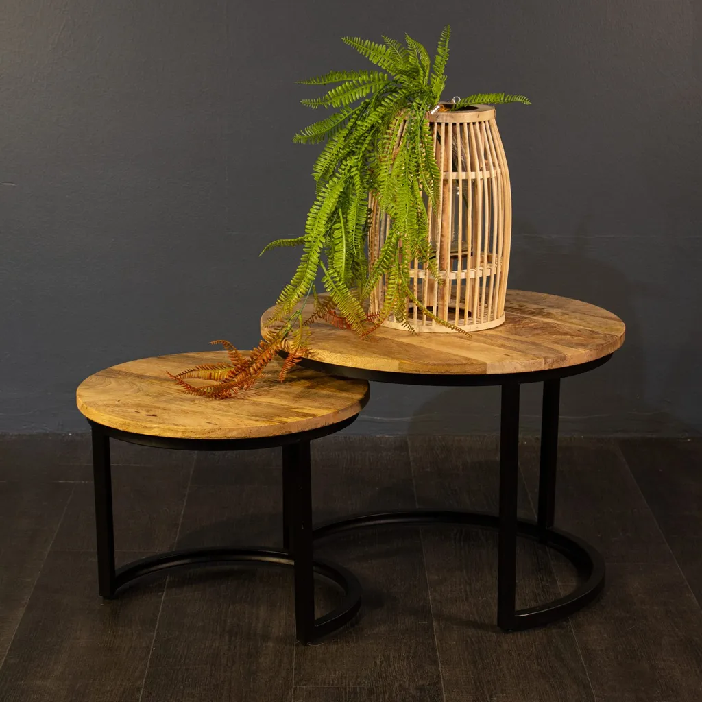 Salontafel Set van 2 Rond, Mangohout, Industrieel