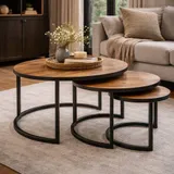 Chetak - Ronde mangohout tafel set van 3 - In sfeer