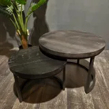 Salontafel Set van 2 Rond, Zwart Mangohout, Industrieel Design, 58x58x42 cm