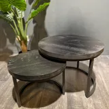 Salontafel Set van 2 Rond, Zwart Mangohout, Industrieel Design, 58x58x42 cm