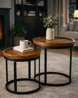 Ronde Mangohout Tafel Set van 2
