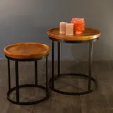 Ronde Mangohout Tafel Set van 2, Industrieel & Inschuifbaar
