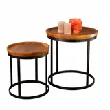 APR007/TULSI - Ronde mangohout tafel set van 2 - Naturel