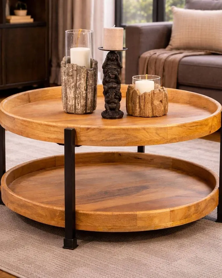 APR005 - salontafel mangohout rond 79 cm - In sfeer