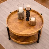 Salontafel mangohout rond 79 cm, industrieel hout & staal