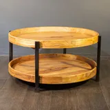 Salontafel mangohout rond 79 cm, industrieel hout & staal