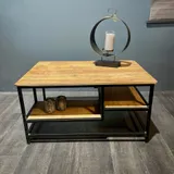 Salontafel mangohout 80x80 industrieel, Design met open vak