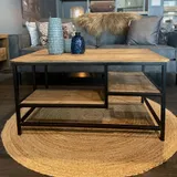 Salontafel mangohout 80x80 industrieel, Design met open vak