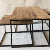 Mangohout Tafel Set van 3, Inschuifbaar Nesting Tafels Industrieel