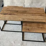 Mangohout Tafel Set van 3, Inschuifbaar Nesting Tafels Industrieel