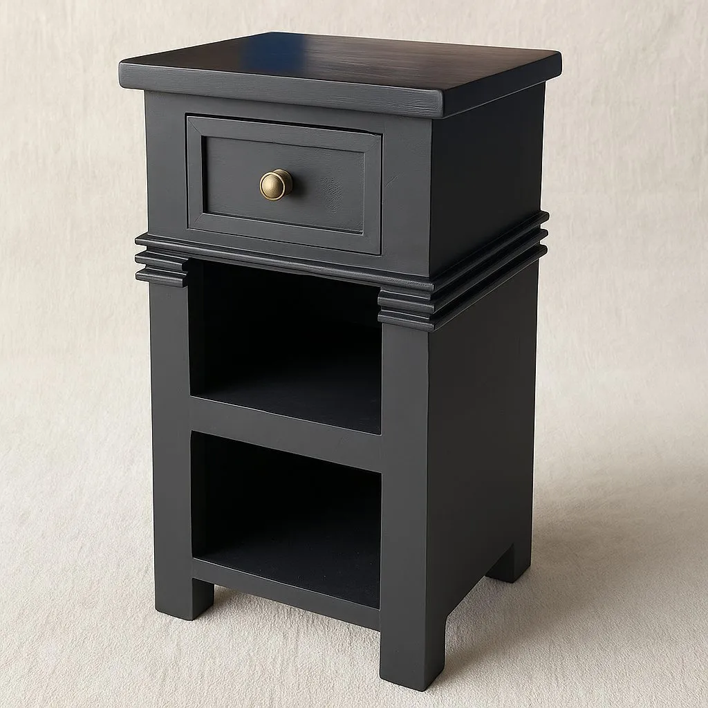 Koots zwart nachtkastje met lade Productfoto