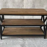 Mangohouten wandtafel 75x30x45 cm, Industrieel Metaal