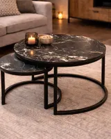 Inschuifbare zwarte marmeren salontafel set