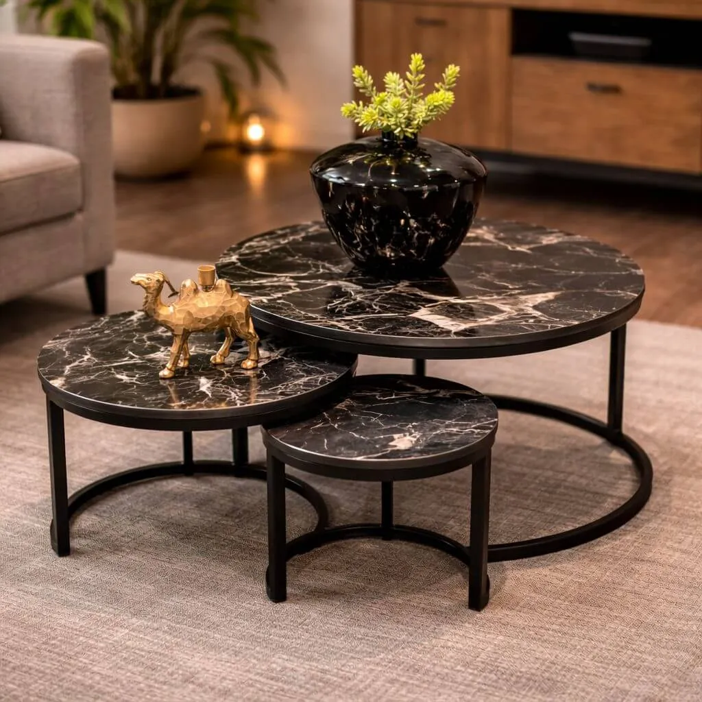 Ospel - Inschuifbare marmeren salontafel set van 3 - Productfoto in sfeer