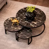 Inschuifbare marmeren salontafel set van 3, luxe zwart design