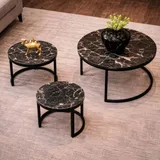 Inschuifbare marmeren salontafel set van 3, luxe zwart design