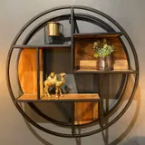 Achthoekig wandrek mangohout 60 cm, industrieel met metaal
