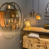 Achthoekig wandrek mangohout 60 cm, industrieel met metaal
