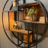 Achthoekig wandrek mangohout 60 cm, industrieel met metaal