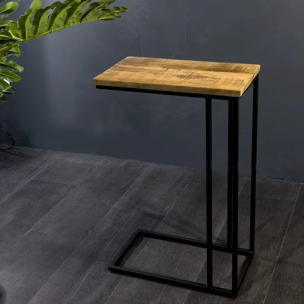 Mangohout C-Tafel 40x30x60, Industrieel & Metaal onderstel