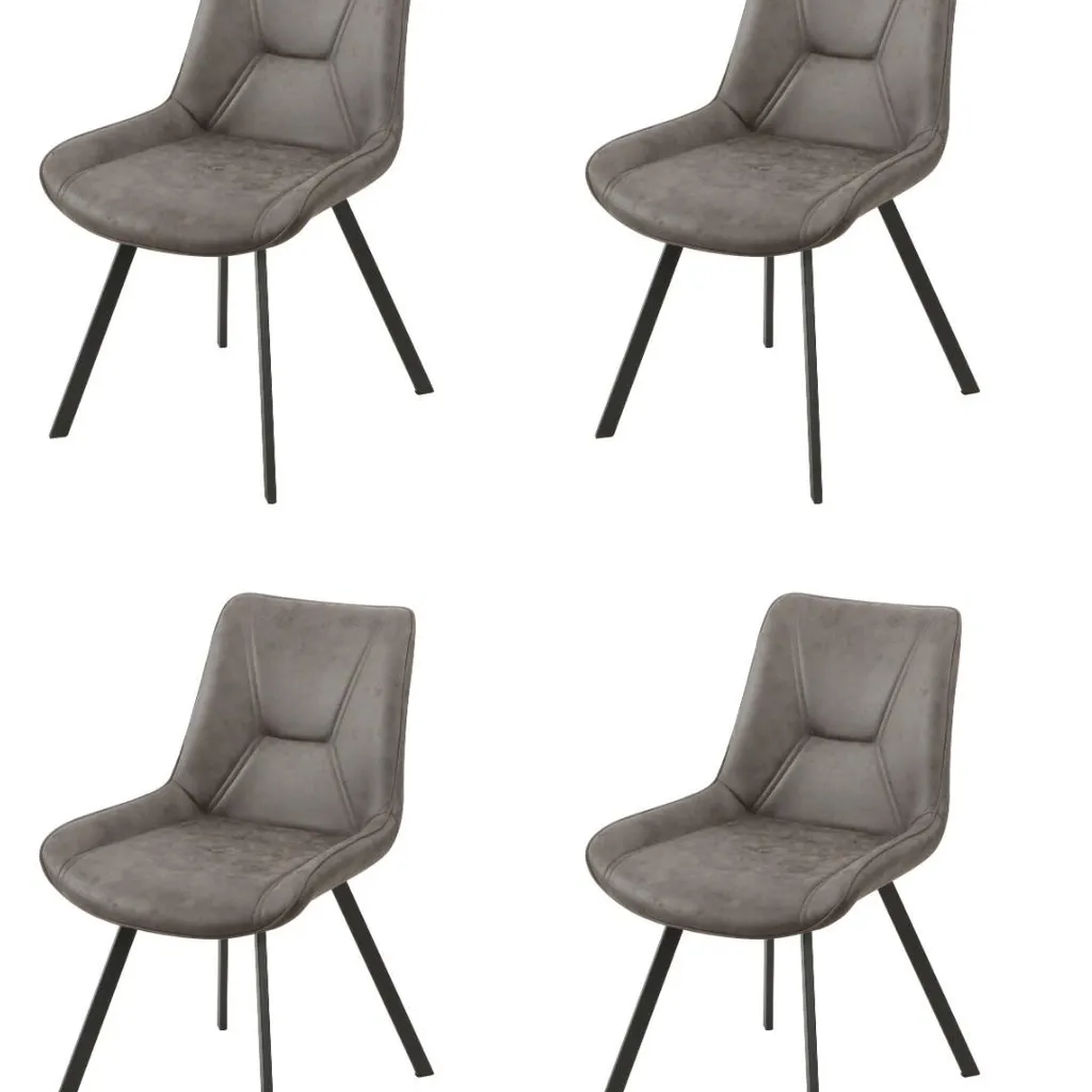 Eetkamerstoel Set van 4, Mumbai Grijs, Microvezel bekleding, Comfortabel en Stijlvol