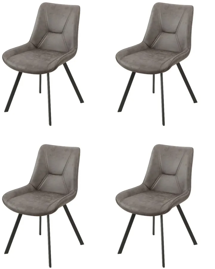 Eetkamerstoel Set van 4, Mumbai Grijs, Microvezel bekleding, Comfortabel en Stijlvol
