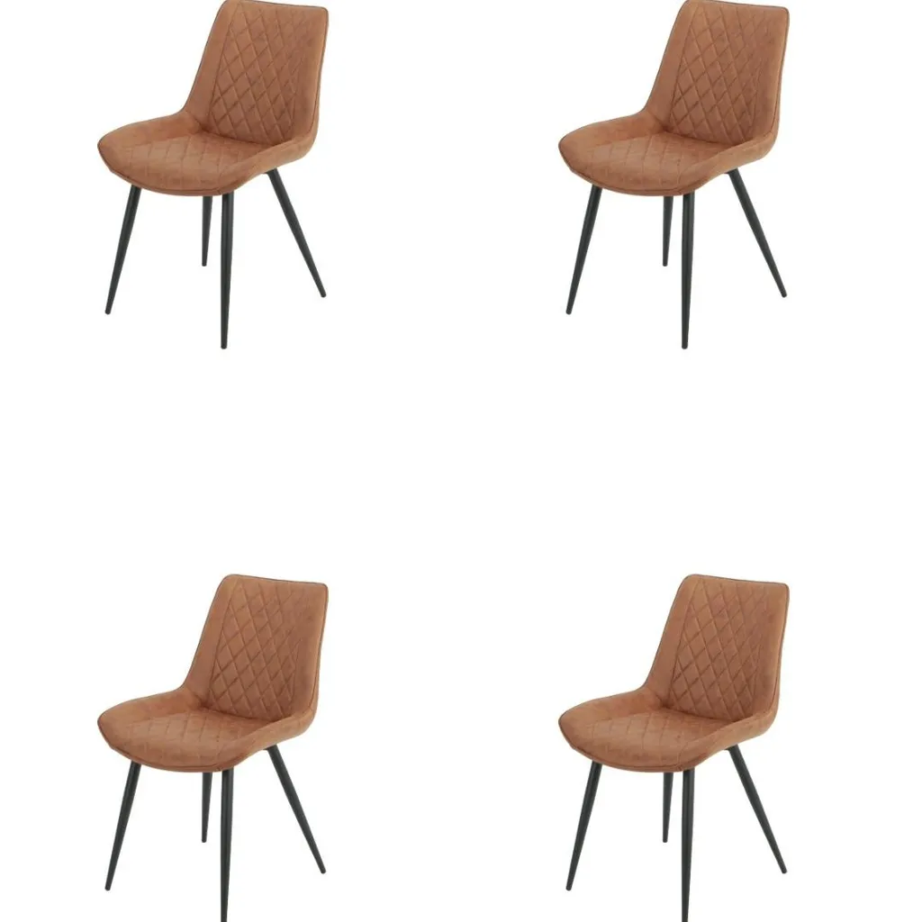Eetkamerstoel Set van 4, Ganga Taupe/Cognac, Microvezel bekleding, Comfortabel en Stijlvol