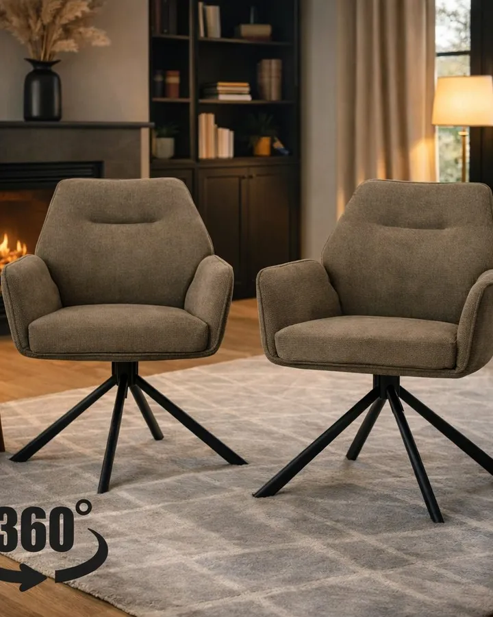 Toronto Tantra - draaibare eetkamerstoel khaki - Productfoto in sfeer Set van 2
